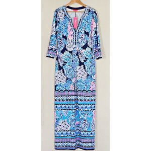 Lilly Pulitzer NWT Melli Maxi Dress Party In Paradise Size XL High Tide Navy NEW